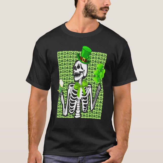Skeleton Drinking Green Beer St Patrick S Day Iris T-Shirt (Front)
