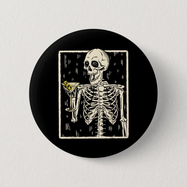 Skeleton Drinking Martini Tail Retro Halloween Cos Button (Front)