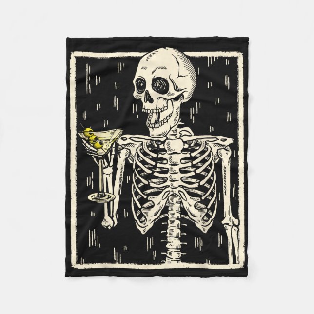 Skeleton Drinking Martini Tail Retro Halloween Cos Fleece Blanket (Front)