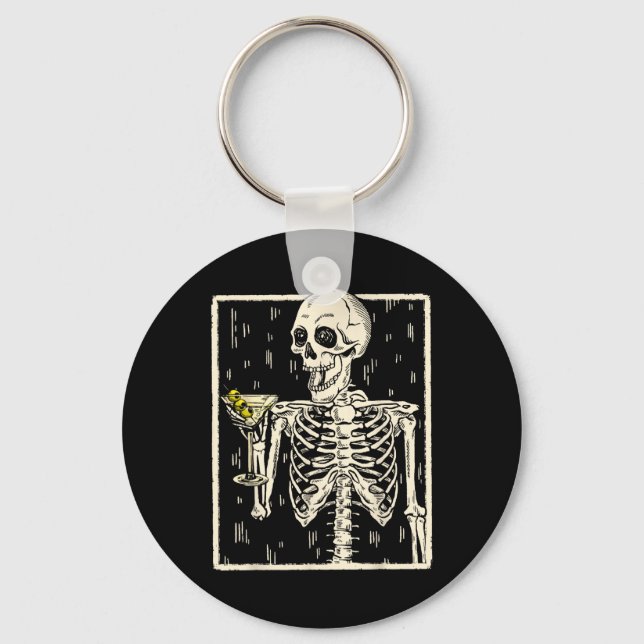 Skeleton Drinking Martini Tail Retro Halloween Cos Keychain (Front)