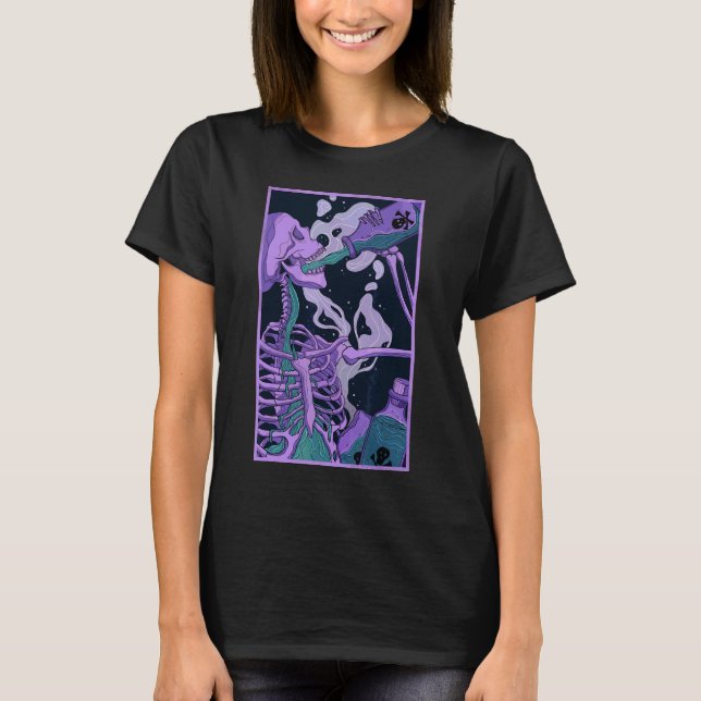 Skeleton Drinking Poison Pastel Goth Occult Art T-Shirt (Front)