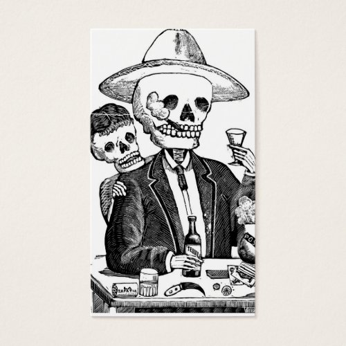 Skeleton Drinking Tequila and Smoking, Mexico Business Card Template