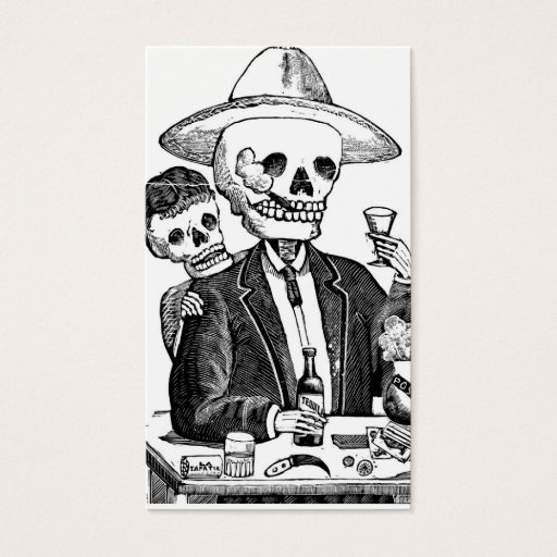 Customizable Skeleton Drinking Tequila and Smoking, Mexico Business Card Template