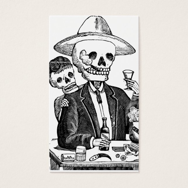 Skeleton Drinking Tequila and Smoking, Mexico (Front)