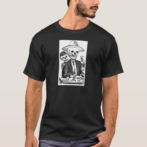 Skeleton Drinking Tequila and Smoking Mexico T_Shirt