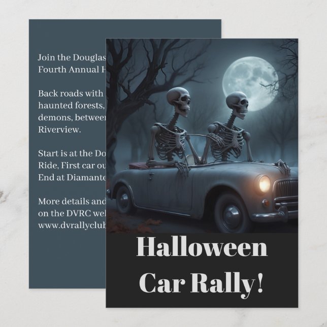 Skeleton Driver & Navigator Halloween Car Rally Invitation (Front/Back)