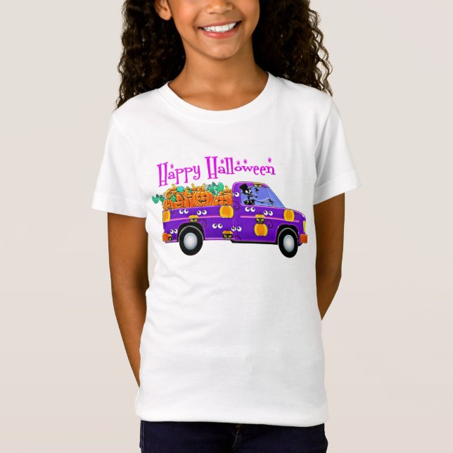 Skeleton Driving with Pumpkins T-Shirt (Front)