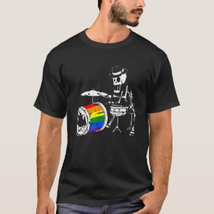 Skeleton Drummer Gay Pride LGBT Q Rainbow Drum Pri T-Shirt