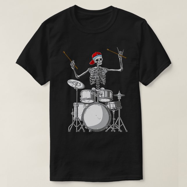 Skeleton Drummer Halloween Costume Playing Drums G T-Shirt (Design Front)