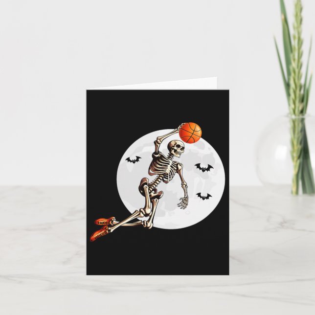 Skeleton Dunk Basketball Player Halloween Moon  Card (Front)
