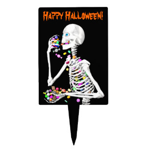 Skeleton Eating Halloween Candy Cake Topper