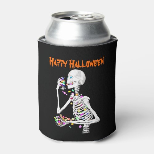 Skeleton Eating Halloween Candy Can Cooler