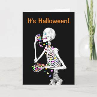 Skeleton Eating Halloween Candy Card