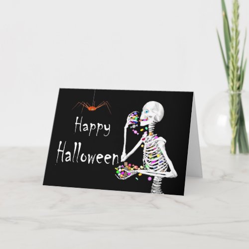 Skeleton Eating Halloween Candy Card