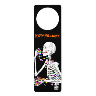 Skeleton Eating Halloween Candy Door Hanger