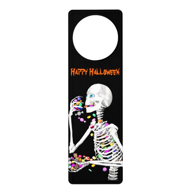 Skeleton Eating Halloween Candy Door Hanger (Front)