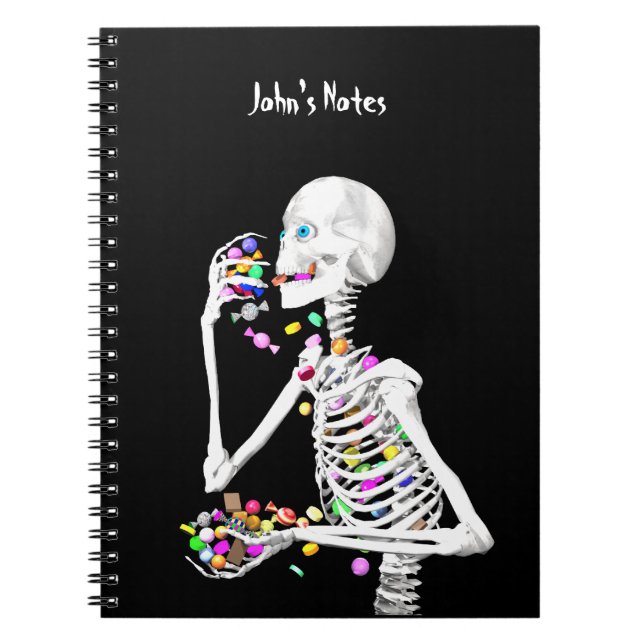 Skeleton Eating Halloween Candy Notebook (Front)