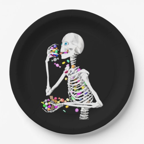 Skeleton Eating Halloween Candy Paper Plates