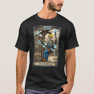 Skeleton Electrician Tarot Card Funny Halloween T-Shirt