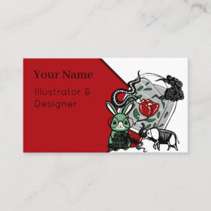 Skeleton Elephant & Geeky Goth Bunny Art Business Card