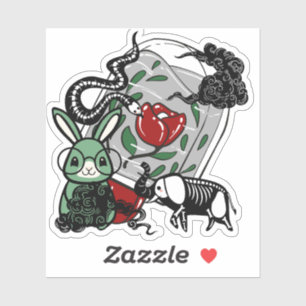 Skeleton Elephant & Geeky Goth Bunny Art Sticker
