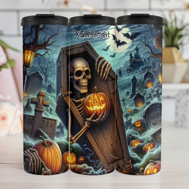 Skeleton Emerging from Coffin Thermal Tumbler (Creator Uploaded)