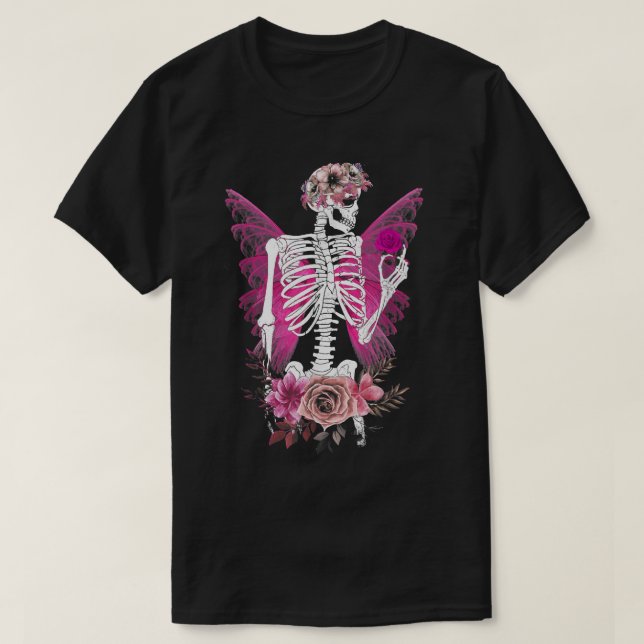 Skeleton Fairy Grunge Fairycore Flower Halloween C T-Shirt (Design Front)