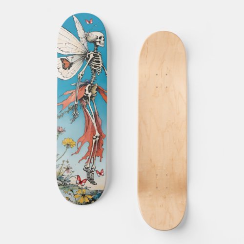 Skeleton Fairy with Red Skirt and Butterflies Skateboard