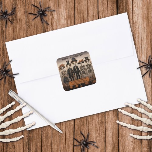 Skeleton Family Happy Halloween Address Label