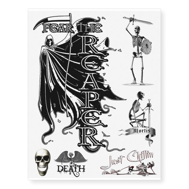 Skeleton Fear the Reaper Temporary Tattoos (Front)