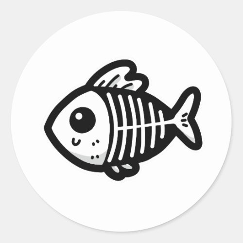 Skeleton fish classic round sticker