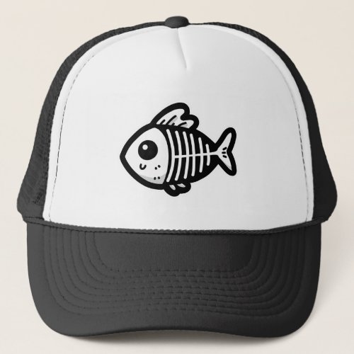 Skeleton fish trucker hat