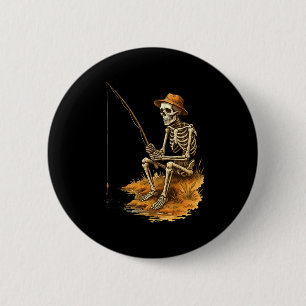 Skeleton Fishing Funny Halloween Costume Men Women Button