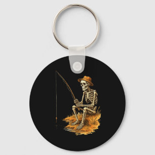Skeleton Fishing Funny Halloween Costume Men Women Keychain