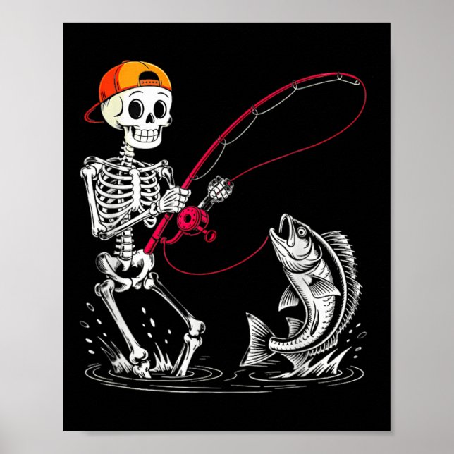 Skeleton Fishing Halloween Costume Funny Fishing B Poster (Front)