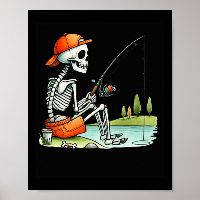 Skeleton Fishing Halloween Costume Funny Fishing B Poster (Front)