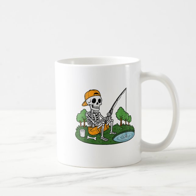 Skeleton Fishing Halloween Soky Fisherman Fish Men Coffee Mug (Right)