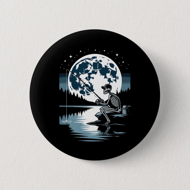 Skeleton Fishing Halloween Spooky Fisherman Under  Button (Front)