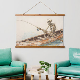 Skeleton fishing hanging tapestry
