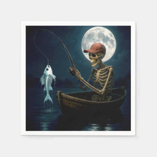 Skeleton Fishing In a Wooden Rowboat Napkins