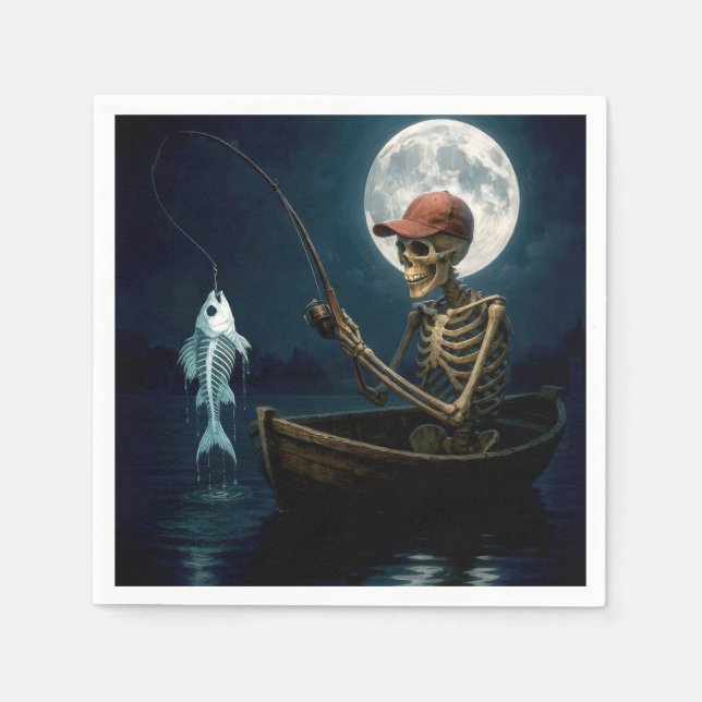Skeleton Fishing In a Wooden Rowboat Napkins (Front)