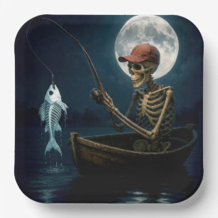 Skeleton Fishing In a Wooden Rowboat Paper Plates