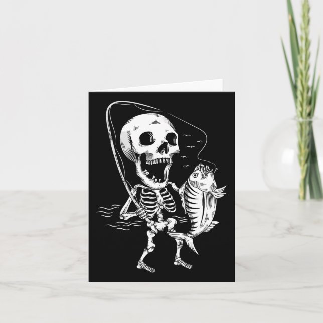 Skeleton Fishing Lazy Halloween Costume Cool Skull Card (Front)