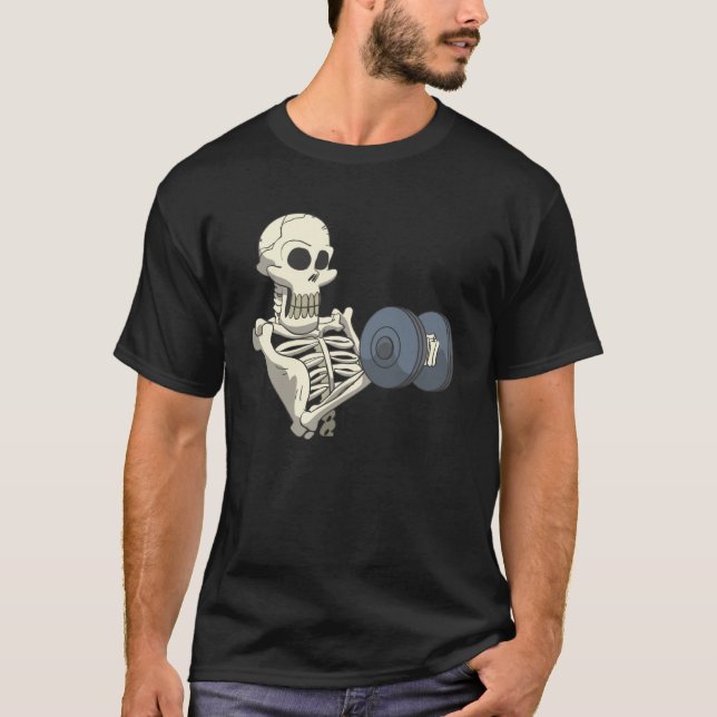 Skeleton Fitness Workout With Curls And Dumbbells T-Shirt (Front)