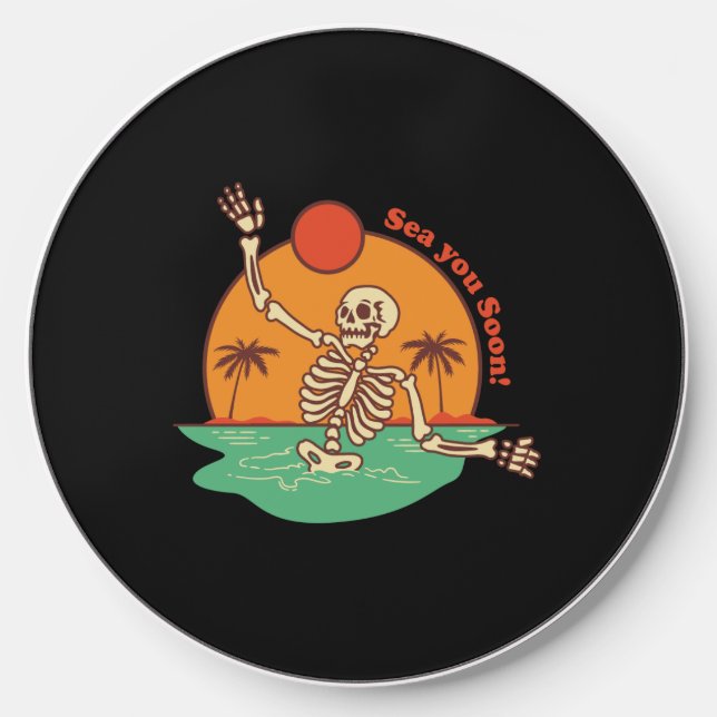 Skeleton Floating See You Soon on a Wireless Charger (Front)