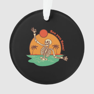 Skeleton Floating While Enjoying a Cold One on a  Ornament