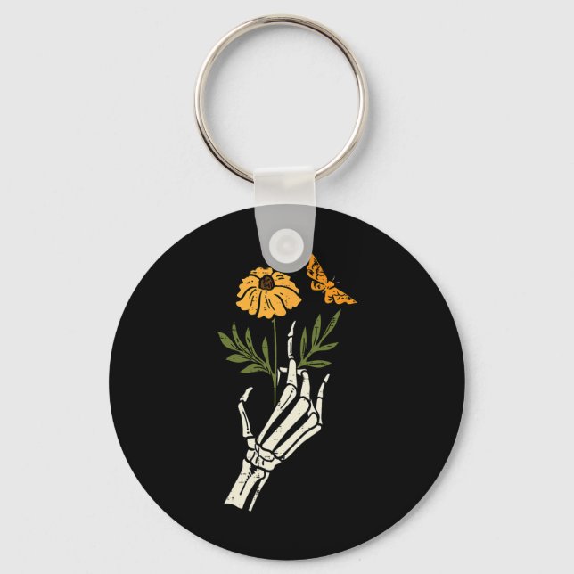 Skeleton Floral Hands Clic Retro Halloween Women's Keychain (Front)