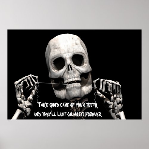 Skeleton flossing poster