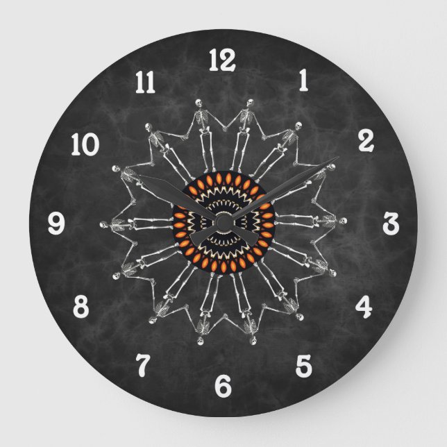 Skeleton Flower Gothic Gray Large Clock (Front)