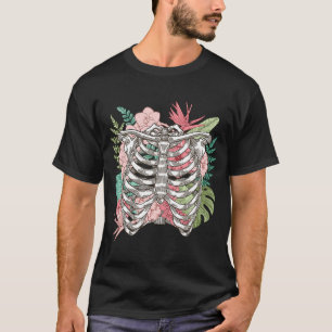 Skeleton Flowers Rib Cage X Ray Halloween T-Shirt